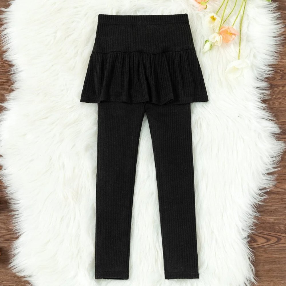 Girls Black Ribbed Skirted Leggings Size 11-12Y